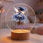 Personalised Black Birth Flower Fairy LED Night Light with Name and Wooden Base Room Decor Birthday Gift for African American Girls