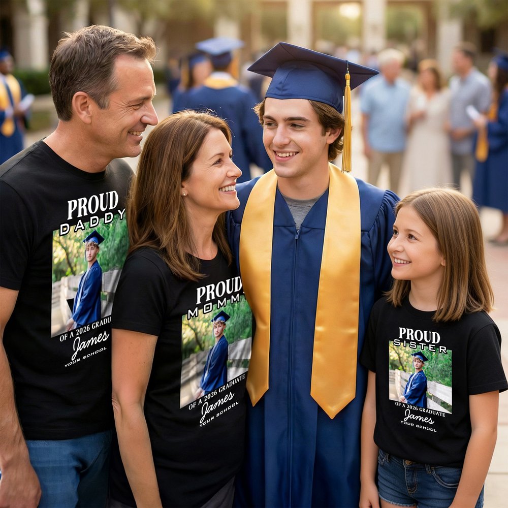 Personalised Multicolour Proud Photo Soft 100% Cotton T-shirt with Name Celebrate Graduation Gift for Family 4