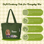 Personalised Knitted Cartoon Character Large Capacity Corduroy Tote Bag with Name and Photo Birthday Anniversary Gift for Women Knitting Lovers