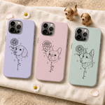 Personalized Line Art Style Birth Flower Pet Photo Phone Case for iPhone Samsung with Name Daily Use Birthday Gift for Pet Owners Lovers