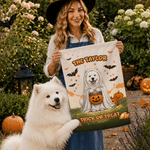 Personalised Cute Pet Photo Ghost Halloween Bat Pumpkin Garden Flag with Text Garden Decoration Halloween Gift for Gardening Lovers Pet Lovers