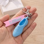 Porte-clés personnalisé imprimé en 3D représentant une chaussure de claquettes multicolore, avec inscription et breloque en forme de ruban – Cadeau d'anniversaire ou pour un concours de danse destiné 