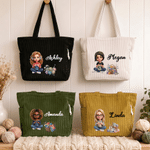 Personalised Knitted Cartoon Character Large Capacity Corduroy Tote Bag with Name and Photo Birthday Anniversary Gift for Women Knitting Lovers
