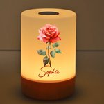 Veilleuse rechargeable personnalisée avec fleur de naissance et nom - Commande tactile et intensité réglable - Cadeau d'anniversaire pour femme