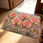 Personalized Pearlescent Birth Flower Design Anti-Slip Doormat with Text Home Decor Housewarming Birthday Gift for Women Family