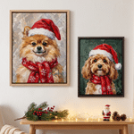 Personalized Oil Painting Style Christmas Hat Pet Photo Large Canvas Prints with Name Home Decor Ship from USA Christmas Gift for Pet Owner Lover