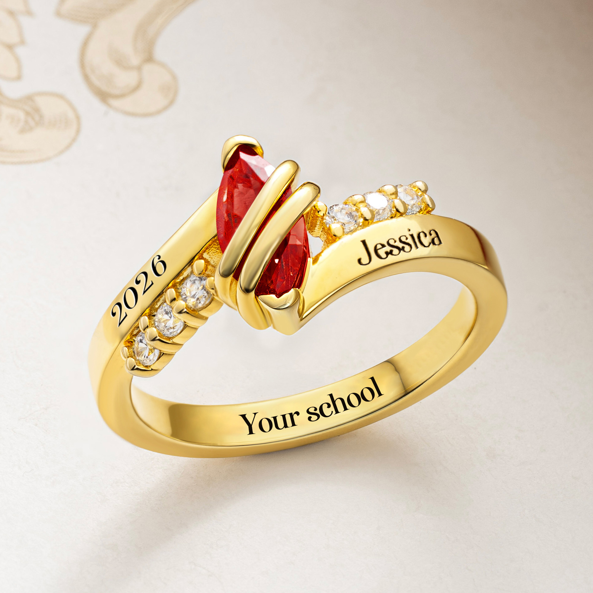 Personalisierte Graduierung Birthstone Ring mit eingraviertem Text und Zirkone Graduierung Geschenk für College High School Absolventen