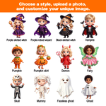 Personalized Halloween Witch Pumpkin Ghost Cartoon Kid Photo Large Capacity Jute Bag with Name Halloween Party Trick or Treat Activity Gift for Kids
