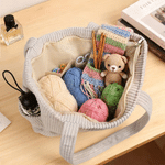 Personalised Knitted Cartoon Character Large Capacity Corduroy Tote Bag with Name and Photo Birthday Anniversary Gift for Women Knitting Lovers