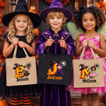 Personalised Pumpkin Halloween Cartoon Ghost Character Jute Tote Bag with Name Halloween Party Gift for Boys Girls