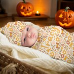 Personalised Pumpkin Flower 100% Cotton Swaddle and Knot Hat Set with Name First Halloween Baby Shower Birthday Gift for Baby Newborns