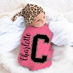 Personalisierte Leopard Initial Name 100% Baumwolle Swaddle und Knoten Hut Set Baby Dusche Geburtstag Geschenk für Neugeborene