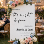 Personalized Minimalist Floral Welcome To the Night Before Celebrating Wedding Welcome Sign Poster with Name and Text Wedding Gift for Newlyweds