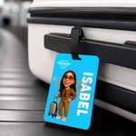Personalized 3D-Effect Artwork Character Photo Waterproof Luggage Tag with Name Travel Accessory Birthday Gift for Travel Lovers Family Friends