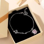 Personalized Dainty Birthstone Sea Turtle Anklet with Name Beach Accessory Birthday Gift for Woman Ocean Lovers