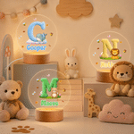 Personalized Cute Animal Insect Initial LED Night Light with Wooden Base and Name Home Decor Back to School Birthday Gift for Children