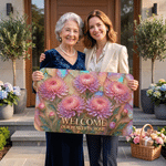 Personalized Pearlescent Birth Flower Design Anti-Slip Doormat with Text Home Decor Housewarming Birthday Gift for Women Family
