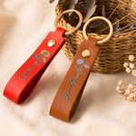 Personalised Birth Flower PU Leather Multicolour Keychain with Name Wedding Party Birthday Anniversary Gift for Her