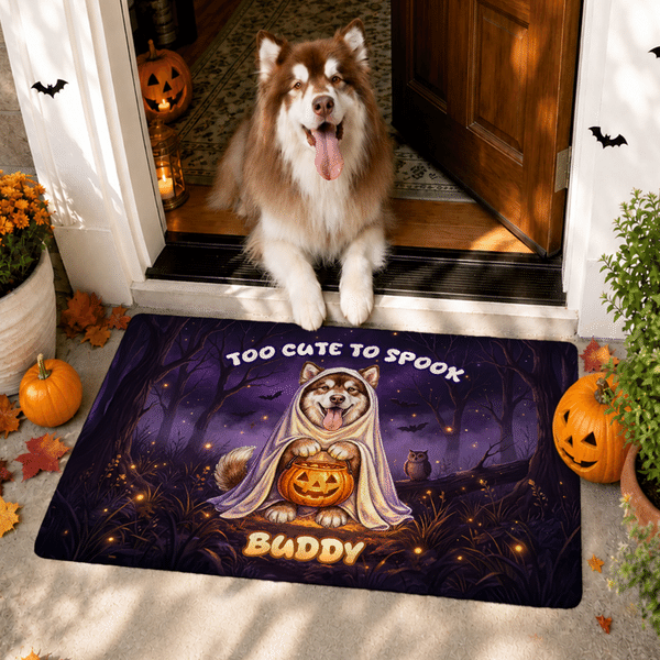 Personalised Halloween Theme Pet Photo Anti-Slip Doormat with Name and Text Room Decor New Home Halloween Gift for Pet Lovers Owners