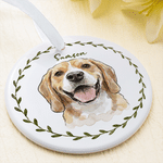 Personalized Watercolor Cartoon Pet Photo Ceramic Ornament with Name Christmas Tree Hanging Decor Christmas Pet Party Anniversary Gift for Pet Lovers