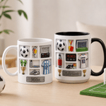Spersonalizowany ceramiczny kubek do kawy o pojemności 11 oz lub 15 oz z motywem piłkarskim, z imieniem i numerem na koszulce – do codziennego użytku, na mecz klubowy lub jako prezent urodzinowy dla p