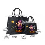 Personalized Halloween Witch Pumpkin Ghost Cartoon Kid Photo Large Capacity Jute Bag with Name Halloween Party Trick or Treat Activity Gift for Kids