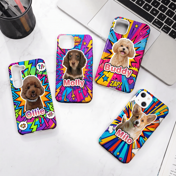 Personalized Pop Art Style Dog Cat Pet Photo Phone Case for iPhone Samsung with Name Daily Use Birthday Gift for Pet Owners Lovers