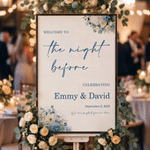 Personalized Minimalist Floral Welcome To the Night Before Celebrating Wedding Welcome Sign Poster with Name and Text Wedding Gift for Newlyweds