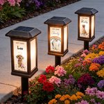 Luce solare da giardino personalizzata, con foto di animale, ali d'angelo, nome e data - Regalo commemorativo per famiglie e padroni di animali