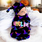 Ensemble d'emmaillotage et de bonnet à nœuds personnalisé citrouille fantôme toile d'araignée avec nom Halloween Baby Shower Birthday Gift for Newborns (Cadeau d'anniversaire pour nouveau-né)