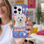 Personalized Pop Art Style Dog Cat Pet Photo Phone Case for iPhone Samsung with Name Daily Use Birthday Gift for Pet Owners Lovers