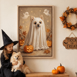 Personalised Halloween Themed Oil Painting Style Pet Photo Canvas Prints with Name Home Decor Halloween Gift for Pet Lover