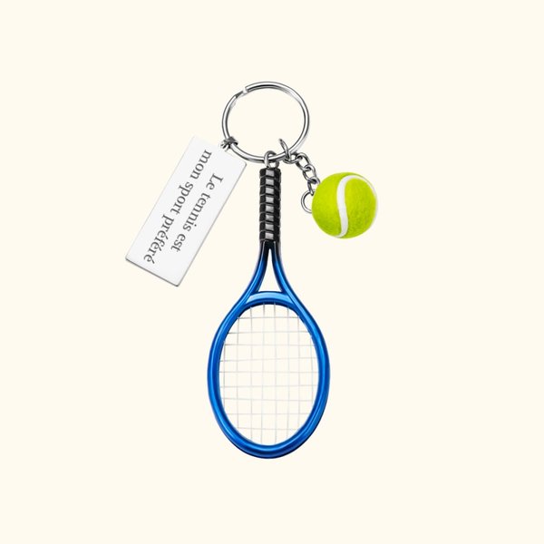 Gepersonaliseerde Mini Leuke Tennis Racket & Bal Sleutelhanger met Gegraveerde Tekst Verjaardag Game Day Gift voor Tennis Lovers