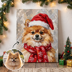 Personalized Oil Painting Style Christmas Hat Pet Photo Large Canvas Prints with Name Home Decor Ship from USA Christmas Gift for Pet Owner Lover
