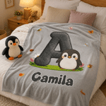 Personalized Cartoon Animal Initial Kids Soft Throw Blanket with Name Daily Use Home Decor Birthday Gift for Kids Boys Girls