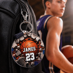 Personalised Breaking Wall Sport Ball Design Round Acrylic Keychain with Text Number and Tassel Backpack Charm Back to School Gift for Sports Lovers