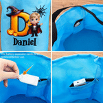 Personalized Halloween Theme Kid Photo LED Light Bucket Bag with Name and Initial Trick or Treat Halloween Party Gift for Boys Girls