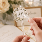 Personalised Watercolour Floral Acrylic Drink Stirrers with Initials Party Decor Set of 10 Wedding Bridal Shower Gift for Newlyweds