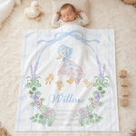 Personalised Cartoon Mother Duck Soft Throw Blanket with Name Nursery Bedding Decor Birthday Anniversary Gift for Newborns Kids