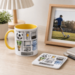 Spersonalizowany ceramiczny kubek do kawy o pojemności 11 oz lub 15 oz z motywem piłkarskim, z imieniem i numerem na koszulce – do codziennego użytku, na mecz klubowy lub jako prezent urodzinowy dla p