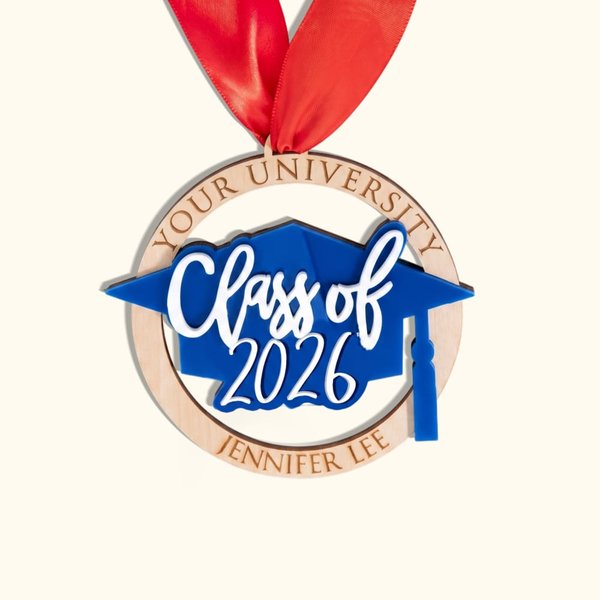 Personalisierte Klasse von 2026 Graduierung Medaille Ornament mit eingraviertem Text Graduierung Geschenk für Absolventen