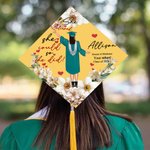 Personalized She Believed She Could So She Did Birth Flower Cartoon Graduation Cap Topper Decoration with Name and Year Graduation Gift for Women