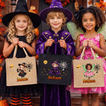 Personalized Halloween Witch Pumpkin Ghost Cartoon Kid Photo Large Capacity Jute Bag with Name Halloween Party Trick or Treat Activity Gift for Kids