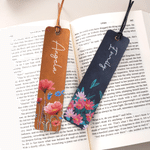 Personalized Multicolor Birth Flower PU Leather Bookmark with Name Reading Birthday Gift for Book Lovers Bookworms