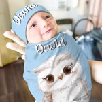 Set di coperte e cappelli in cotone al 100% con nome, regalo di compleanno per neonati, personalizzato con corona di fiori e animali.