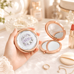 Personalised Floral Pocket Makeup Mirror with Initial Location and Date Bachelor Party Wedding Gift for Bride Bridesmaid