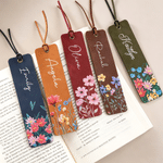 Personalized Multicolor Birth Flower PU Leather Bookmark with Name Reading Birthday Gift for Book Lovers Bookworms