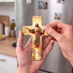 Personalised Cross Shape Jesus Fridge Magnet with Name Home Decor Communion Baptism Religious Gift for Christians