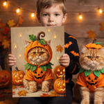 Personalised Halloween Themed Oil Painting Style Pet Photo Canvas Prints with Name Home Decor Halloween Gift for Pet Lover