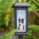 Luce solare da giardino personalizzata, con foto di animale, ali d'angelo, nome e data - Regalo commemorativo per famiglie e padroni di animali